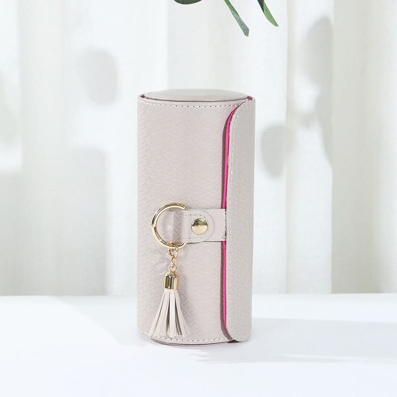 Portable Cylindrical PU Leather Jewelry Box