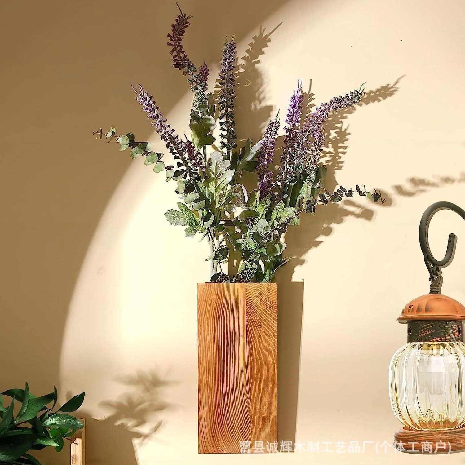 Japanese Style Wall Hanging Flower Stand - Solid Wood Art Decoration