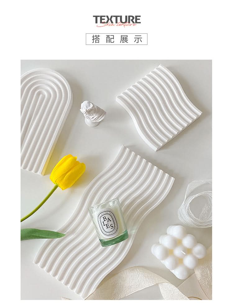 Nordic 3D Plaster Round Tray - Wave Pattern, Photo Props & Decoration