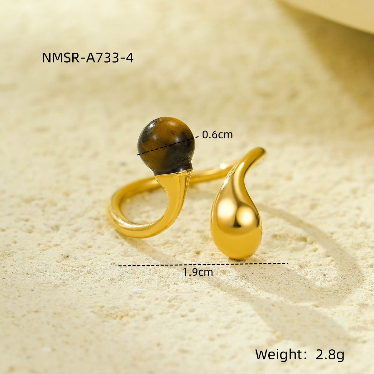 Gold Geometric Stone Ring – Irregular Stainless Steel Open Ring for Women