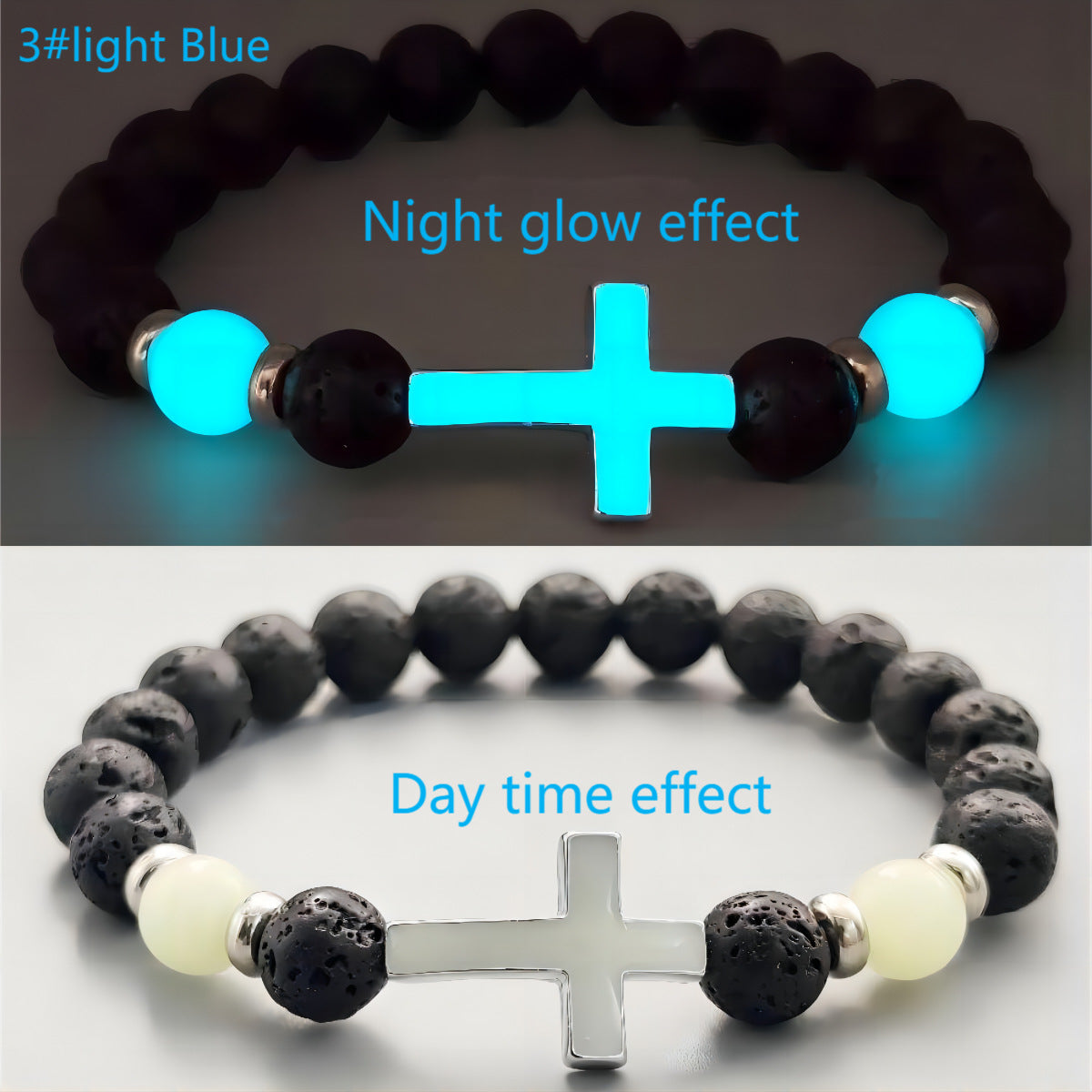 Luminous Cross Bracelet – Volcanic Stone Beaded Jewelry, Ethnic Retro Style