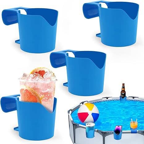 Poolside Cup Holders – Punch-Free Hook Design, Plastic Drink Rack for Pool (Pack of 2)