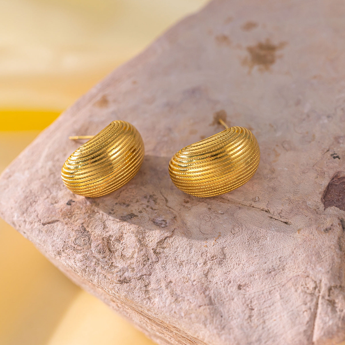 Golden Pearl Titanium Steel Earrings – Textured Stud & Drop Design (Combo of 4)