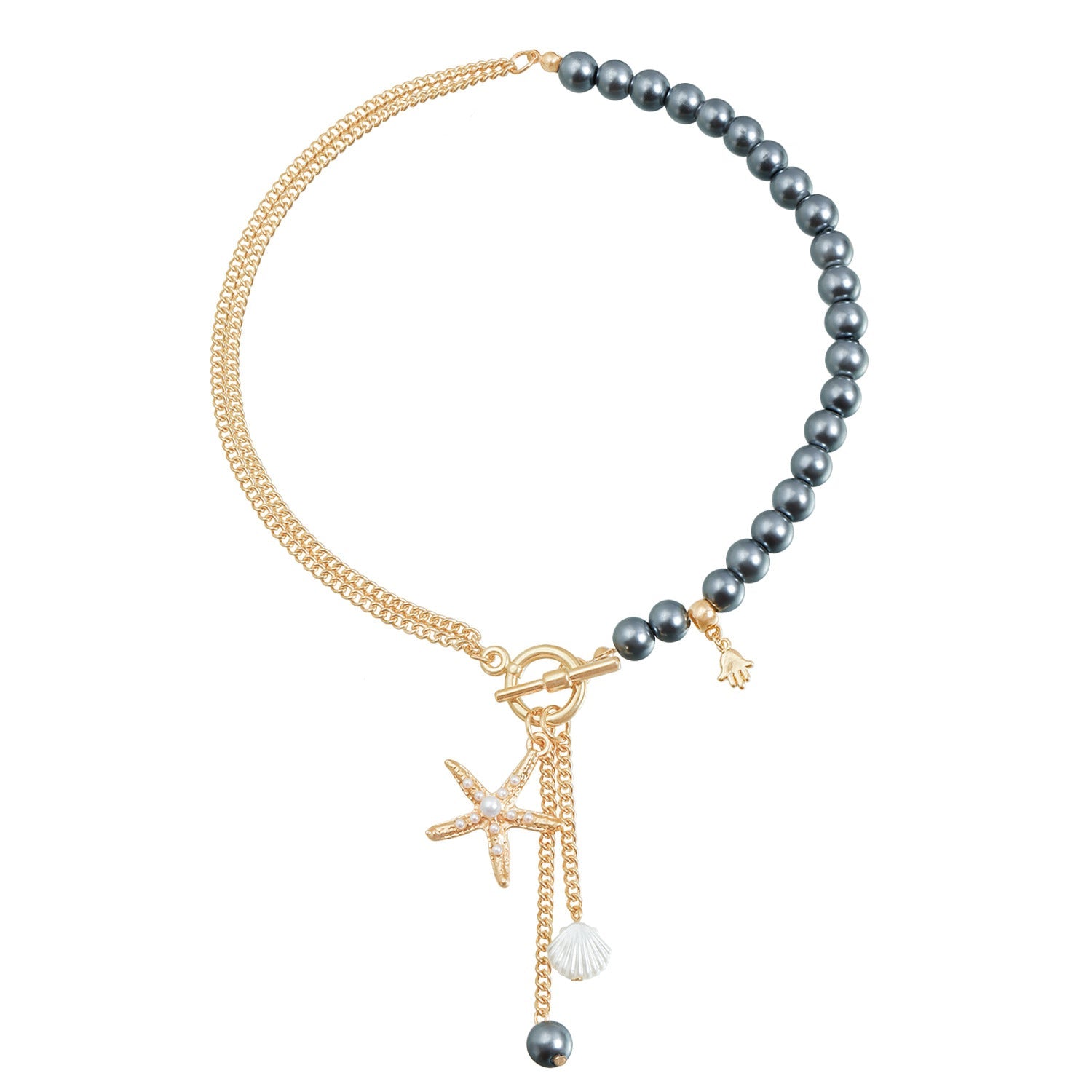 Starfish Beaded Pendant Necklace – Gold Summer Beach Choker for Women