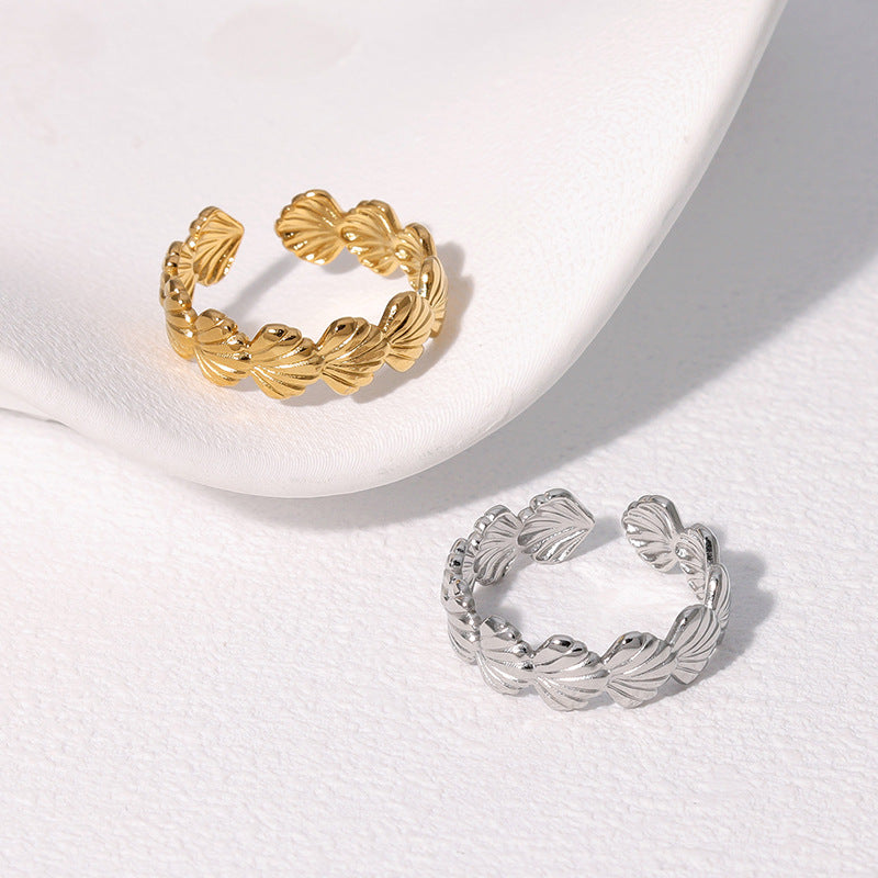 Shell Leaf Adjustable Ring – Elegant Minimalist Stainless Steel Jewelry for Women