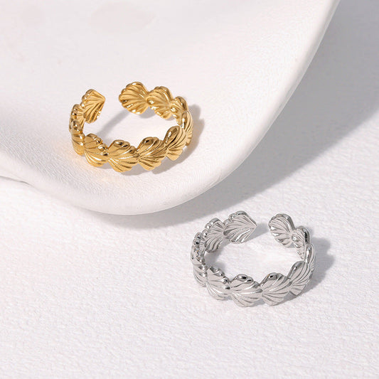 Shell Leaf Adjustable Ring – Elegant Minimalist Stainless Steel Jewelry for Women