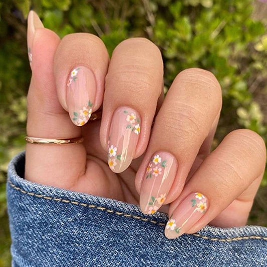 Floral Almond Press-On Nails – Spring & Summer Fake Nails