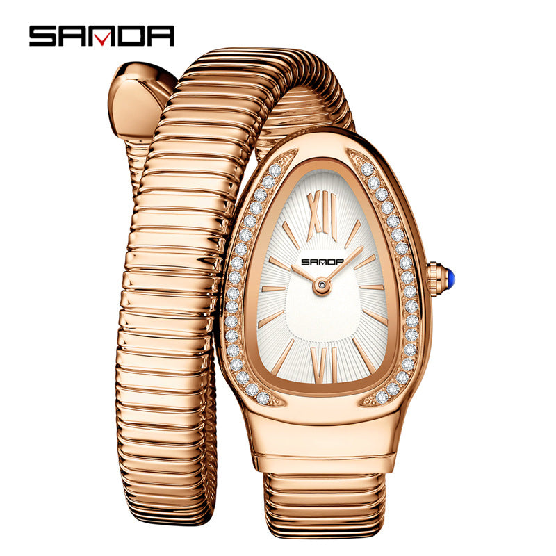 Sanda Women’s Quartz Watch – Snake-Shaped Teardrop Dial with Diamond Accents Timepiece