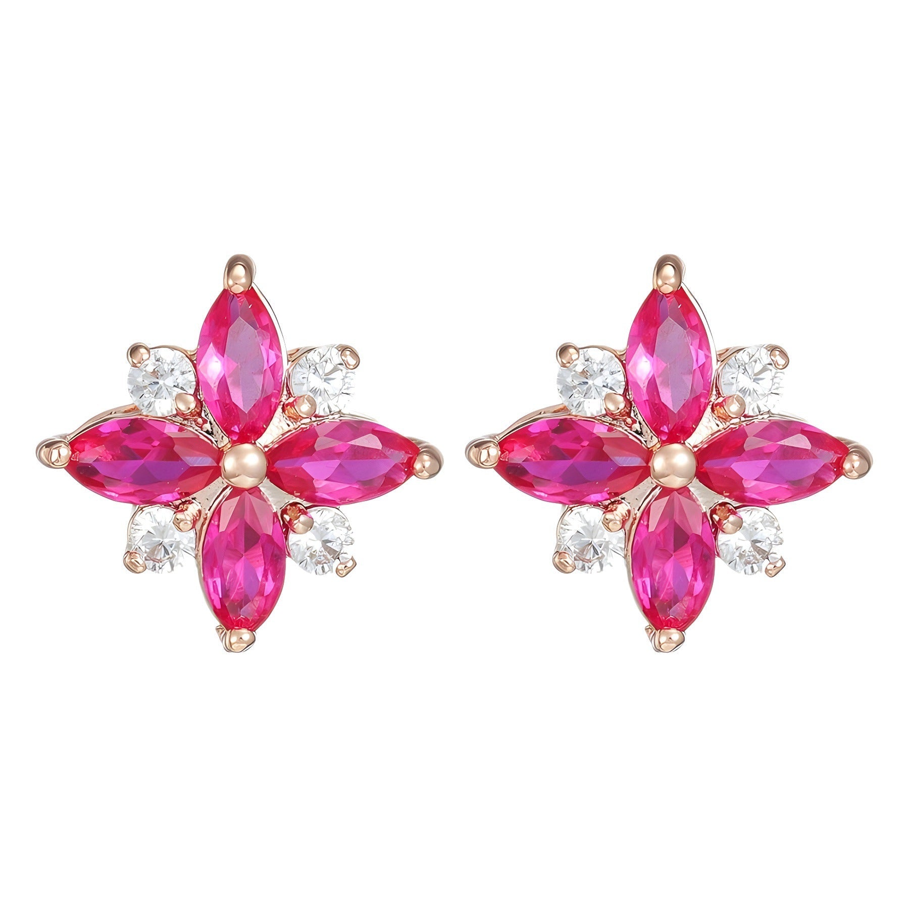 Red Corundum Heart Star Earrings – Luxury Korean Style Women’s Jewelry