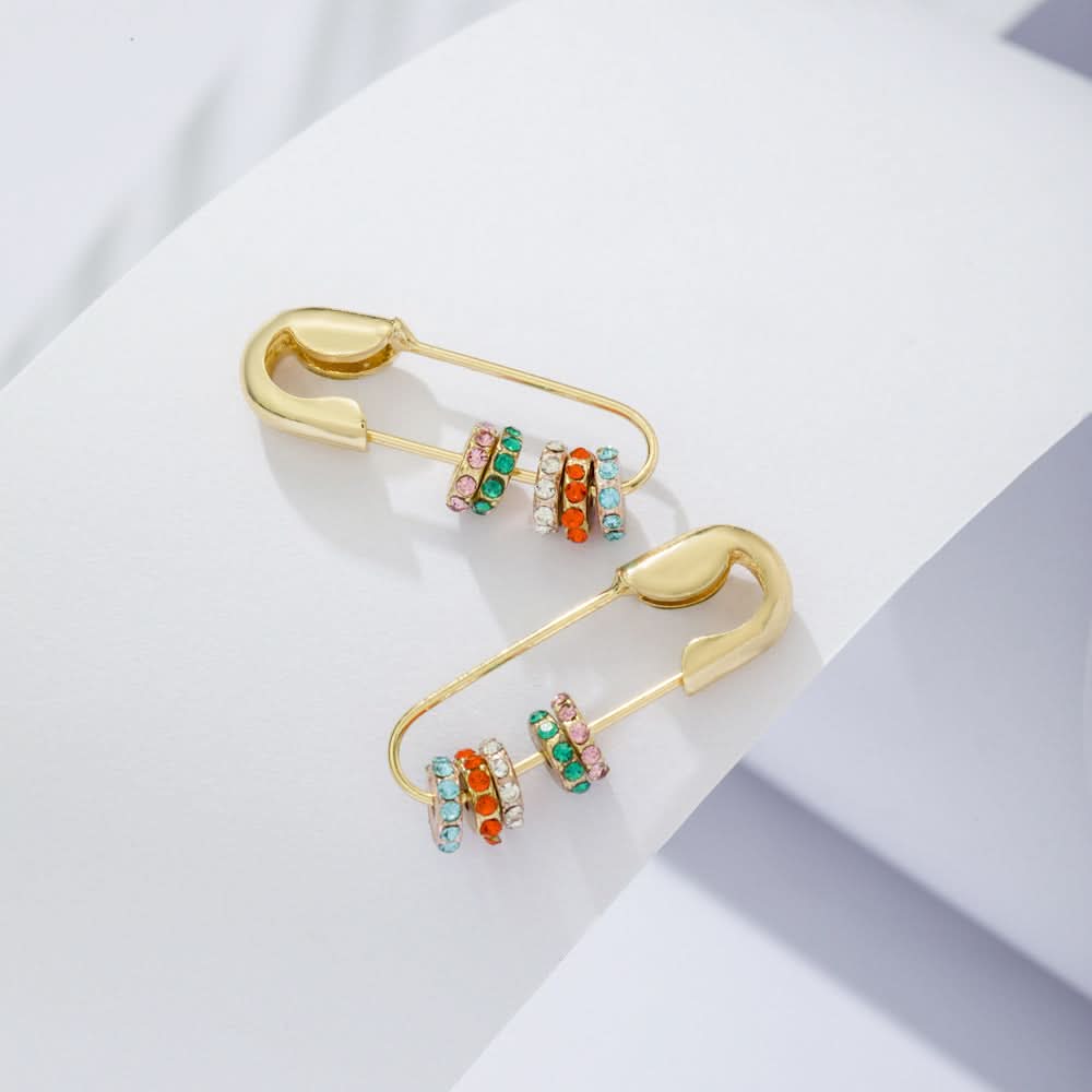 Safety Pin Earrings with Sparkling Stones