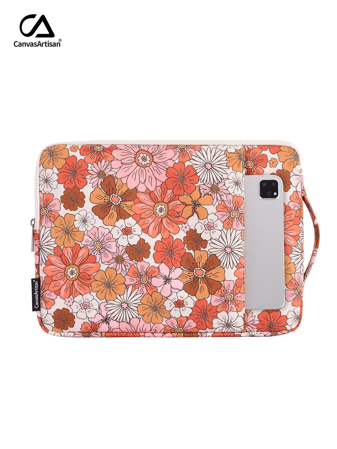 Orange-Pink Retro Bloom Waterproof Laptop Bag – Floral Polyester Sleeve for 11–15"