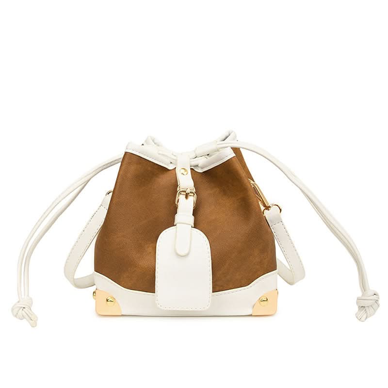 Women's PU Leather Bucket Bag – Stylish Shoulder Bag with Drawstring Closure