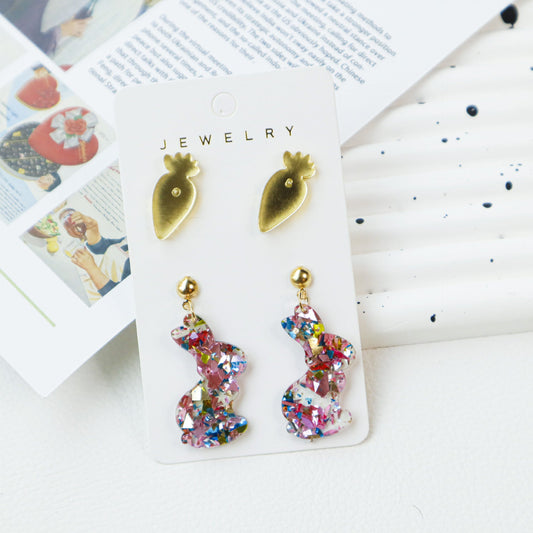 Easter Bunny and Carrot Earrings for Women – Acrylic Animal Jewelry