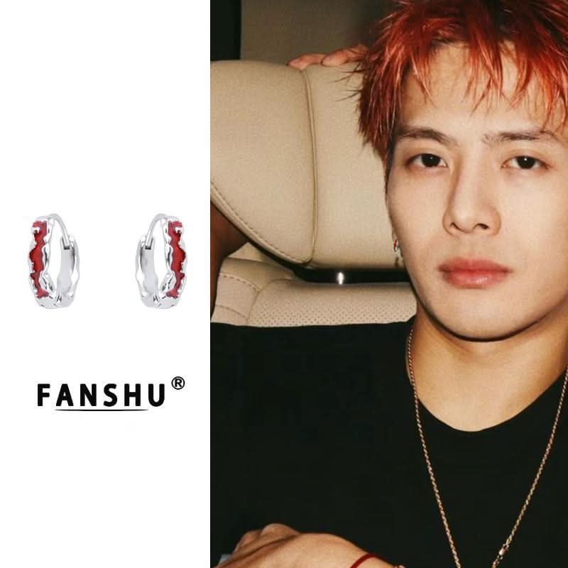 Red Inlay Alloy Earrings for Unisex Fashion