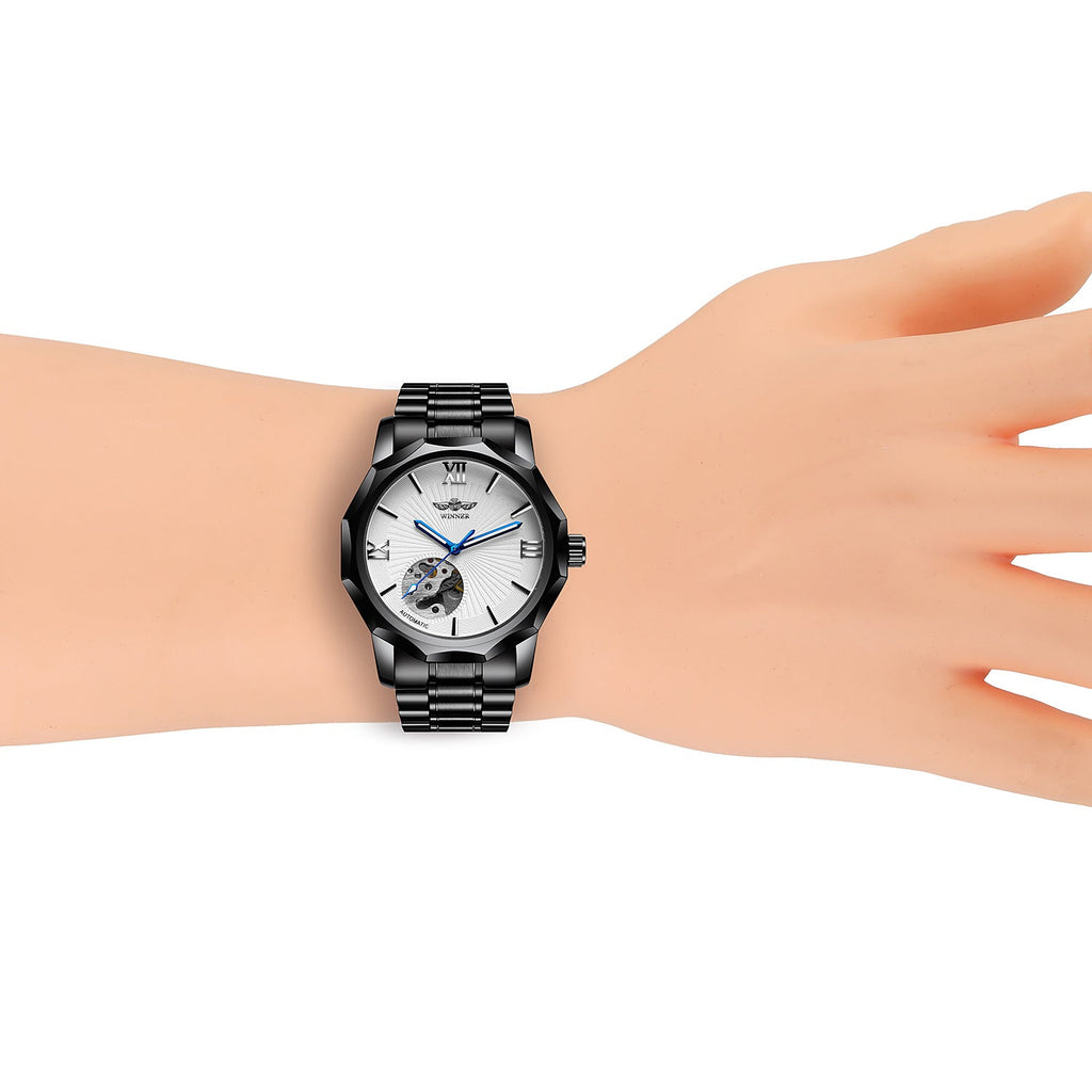 T-Winner Men’s Mechanical Watch – Black & Blue Dial with Stainless Steel Band