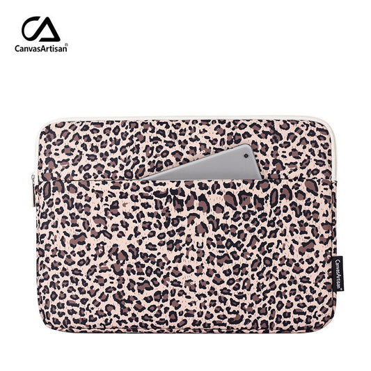 Leopard Print Waterproof Laptop Sleeve –  Dual Compartment Case for MacBook & More