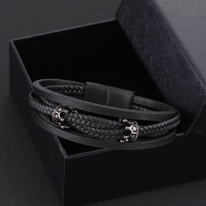 Men’s Stylish Crown Leather Bracelet – Cuff with Magnetic Buckle