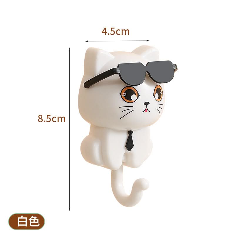 Cute Black Cat Wall Hook – No-Drill Adhesive Key Holder, Rotating Eyes