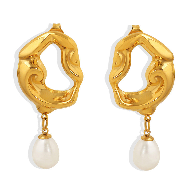 Baroque Chic Pearl Dangle Earrings – Irregular Hollow Design Jewelry