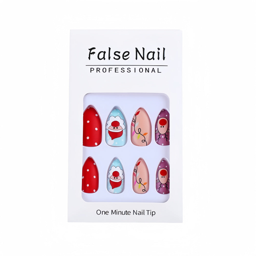 Festive Santa & Reindeer Almond Press-On Nails – Medium Glue-On Acrylic Set
