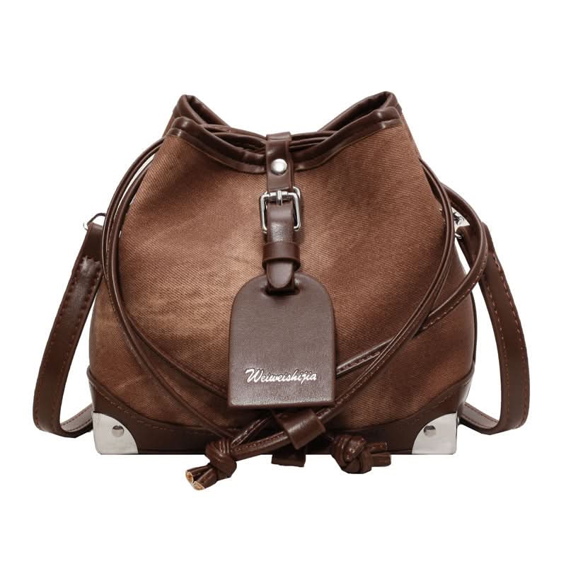 Women's Retro Leather Drawstring Shoulder Bag for Everyday Style
