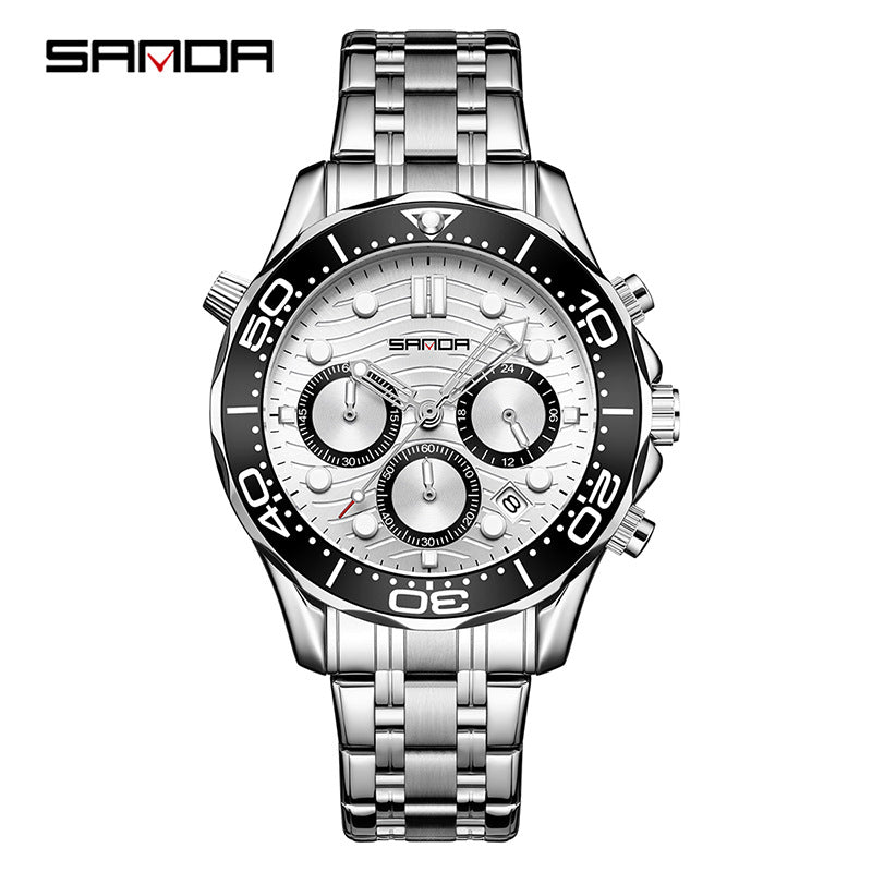SANDA Men’s Stainless Steel Quartz Watch – Business Analog Wristwatch with Luminous Hands & Small Seconds
