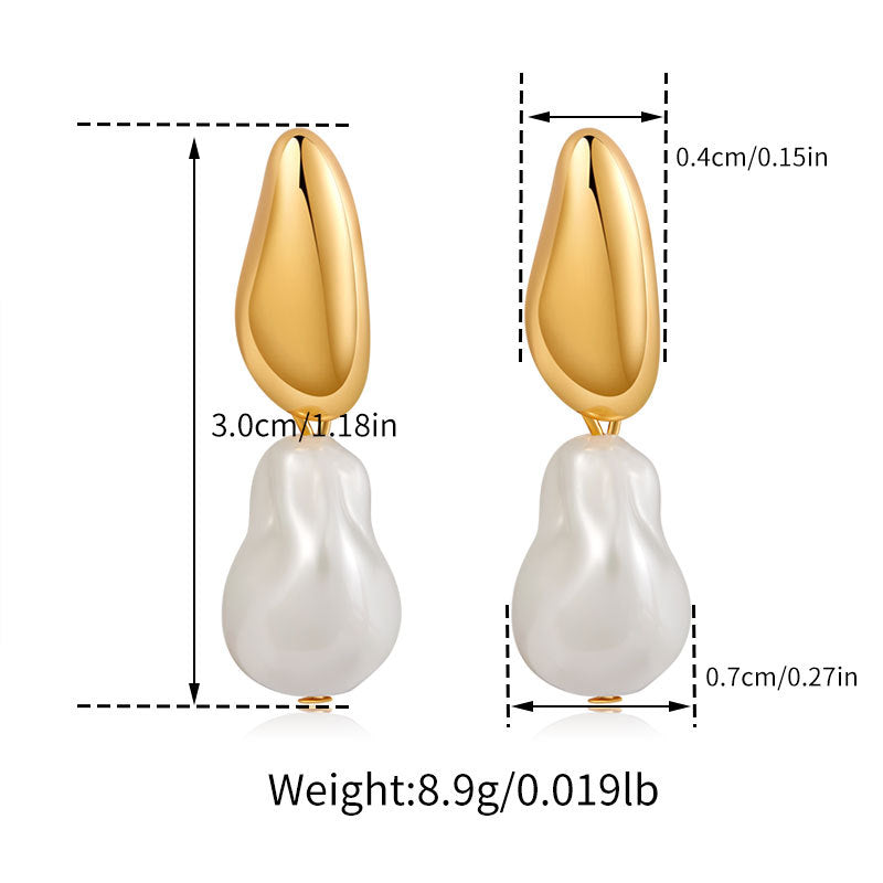 Drop Stud Earrings with Baroque Pearl – Artistic Minimal Gold Jewelry for Women