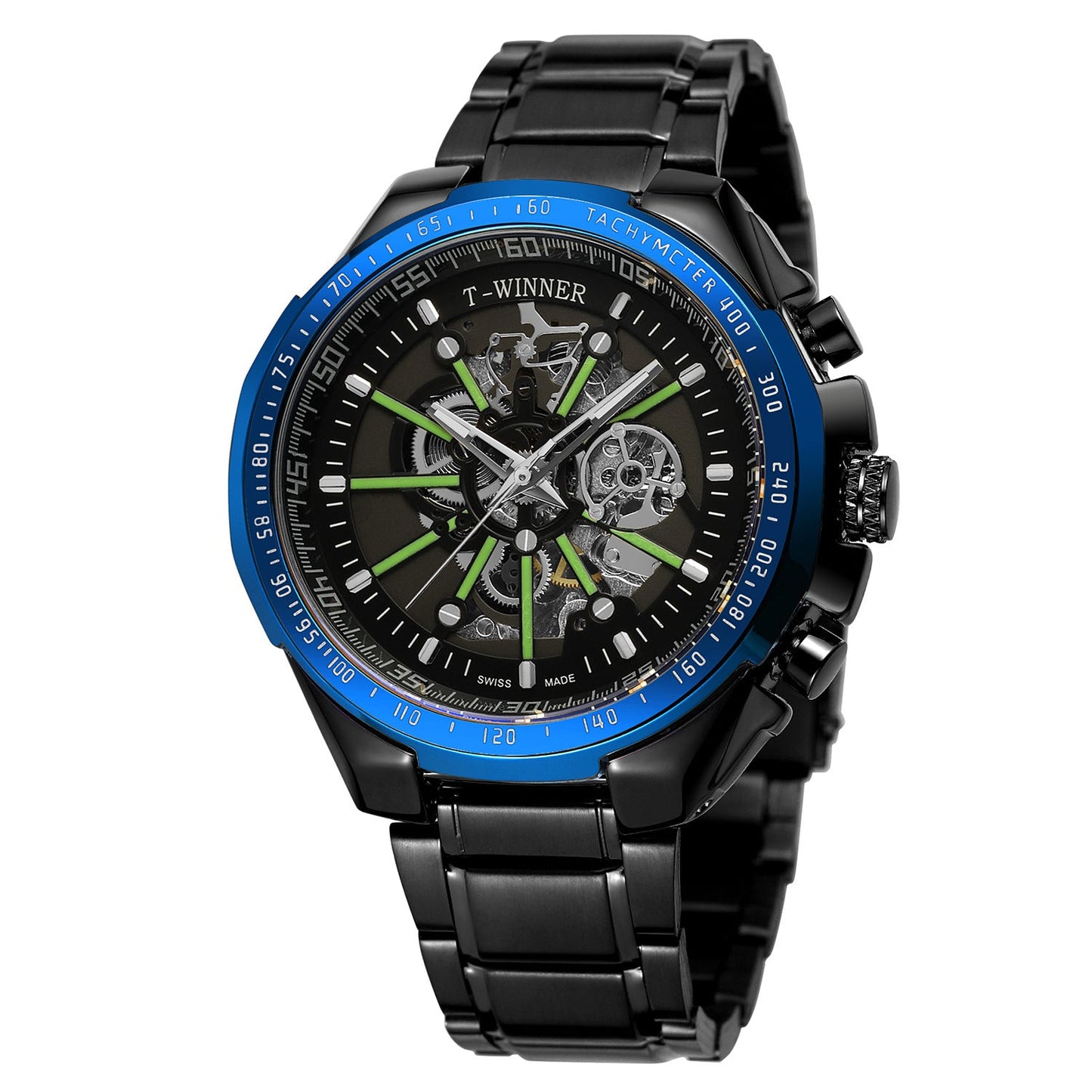 T-Winner Men’s Skeleton Automatic Mechanical Watch – Luminous Dial, Stainless Steel Strap