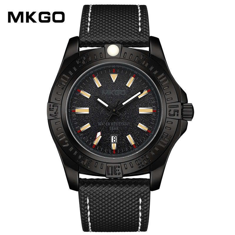 MKGO Men’s Quartz Watch with Calendar – Waterproof Leather Strap Fashion Timepiece