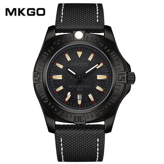 MKGO Men’s Quartz Watch with Calendar – Waterproof Leather Strap Fashion Timepiece
