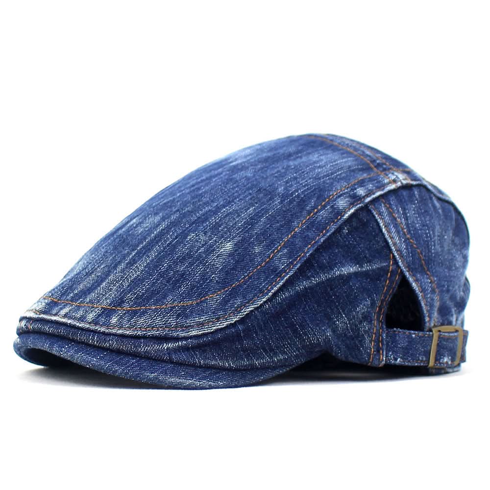Washed Denim Beret Hat – Unisex Cotton Curved Brim Cap