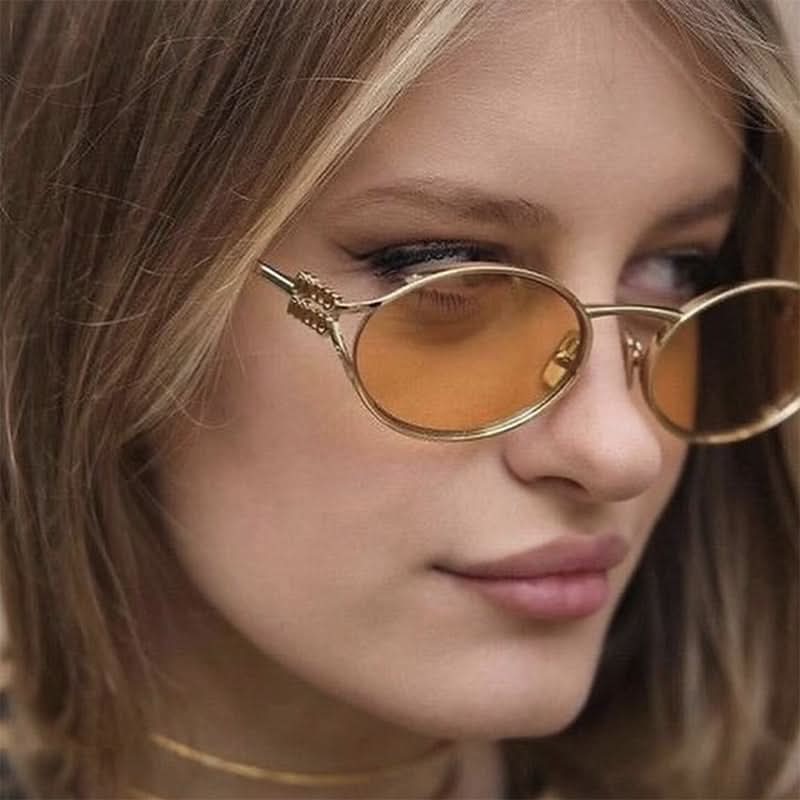 Women's Retro Oval Hollow Sunglasses – Gold Metal Frame Eyewear