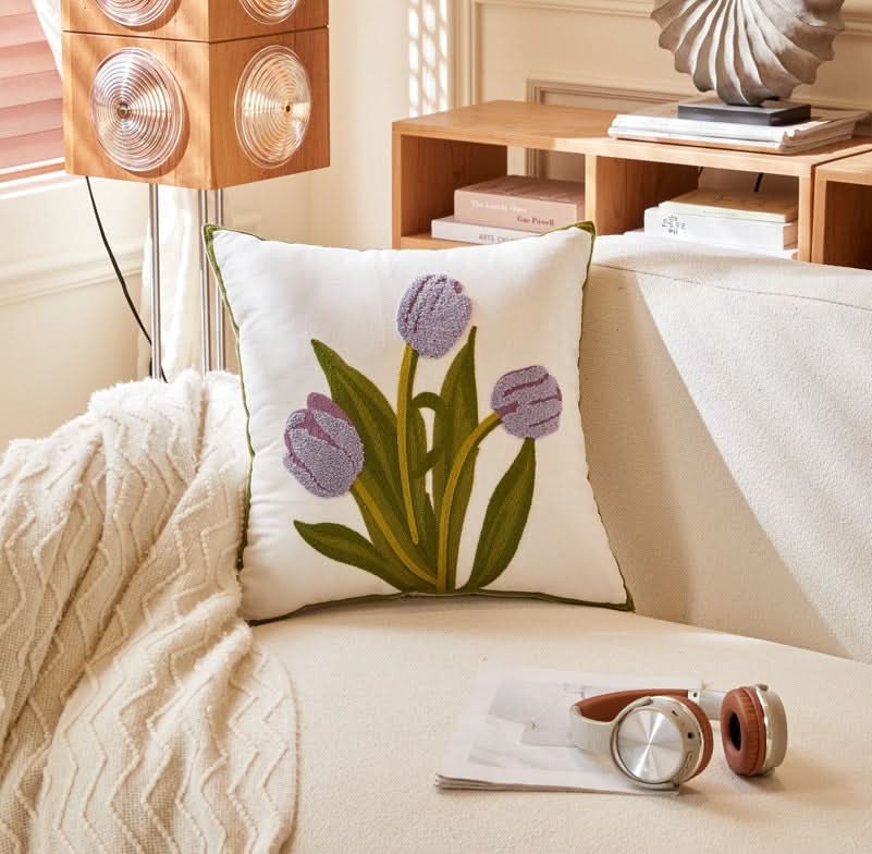 Pastoral Style Embroidered Flower Pillowcase