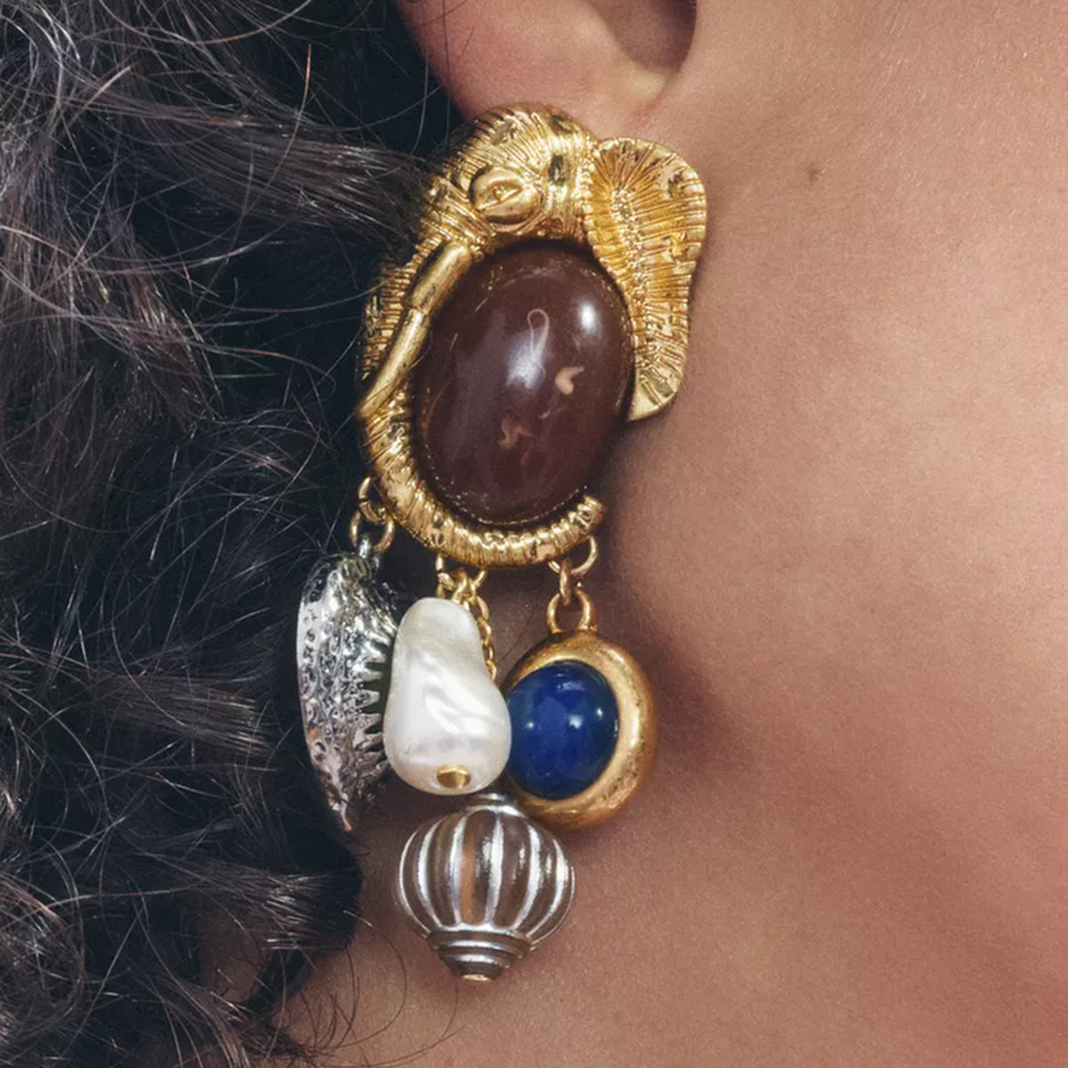 Retro Pearl Gemstone Earrings for Women – Oval Geometric Statement Jewelry