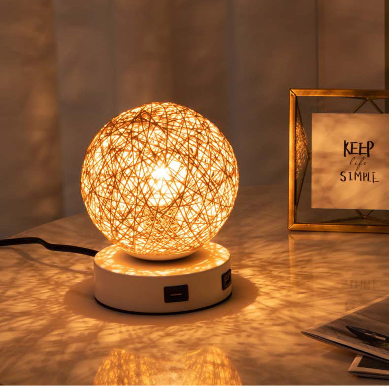Modern Rattan USB Table Lamp with Touch Dimming – Romantic Night Light