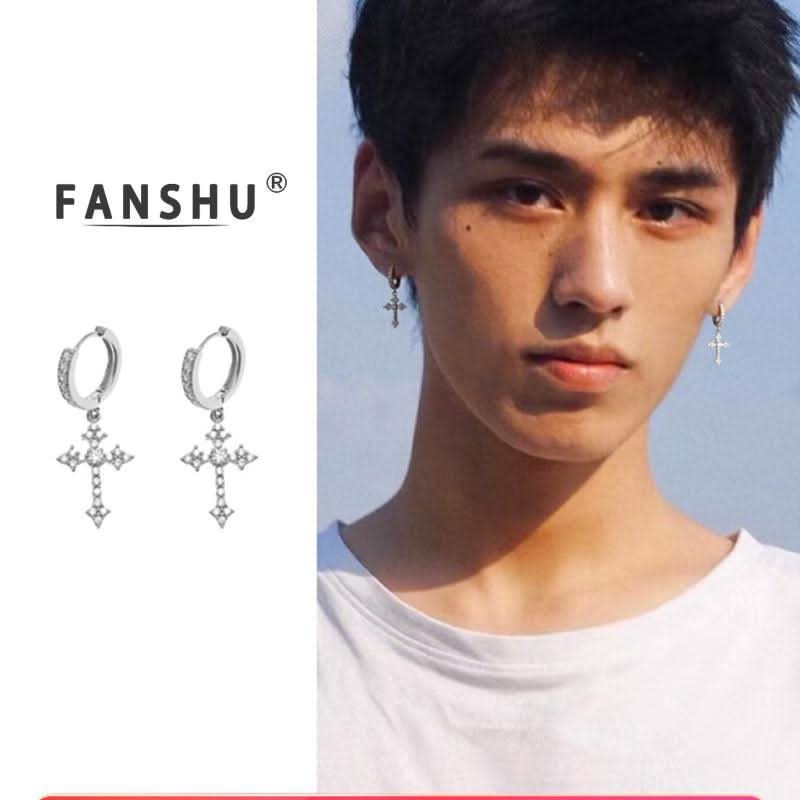 Silver Diamond Cross Earrings - Unisex