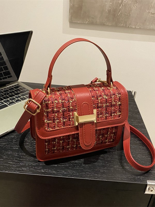 Woven Plaid Small Handbag – Chanel-Inspired PU Crossbody Bag for Women