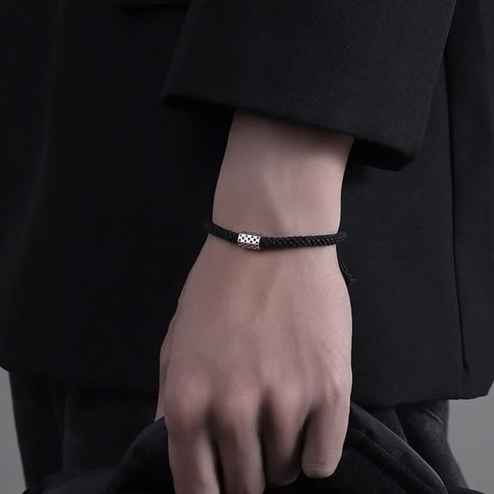 Men’s Minimalist Hand-Woven Bracelet – Light Chess Charm