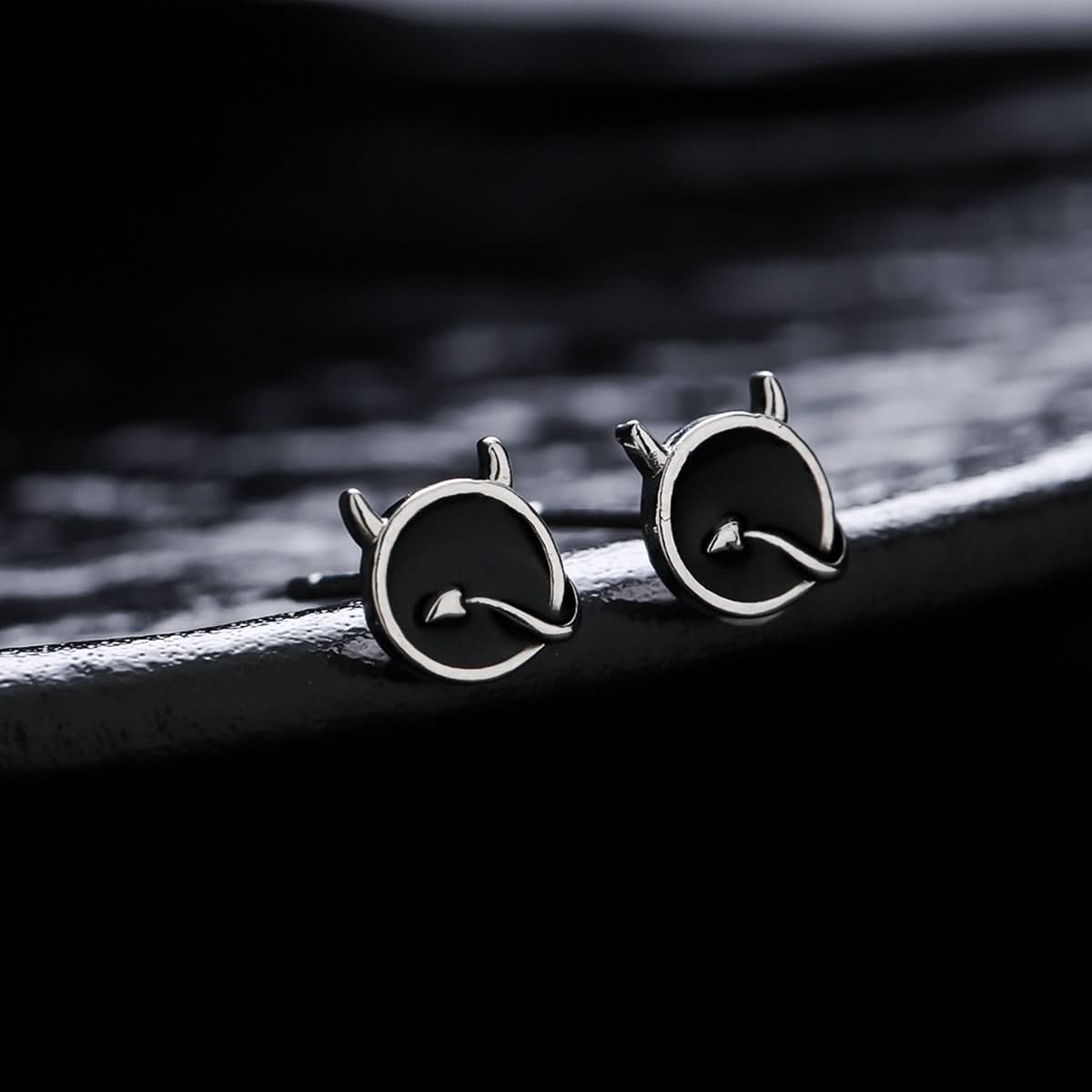 Men’s Black Devil Stud Earrings – Gothic Hip-Hop Jewelry