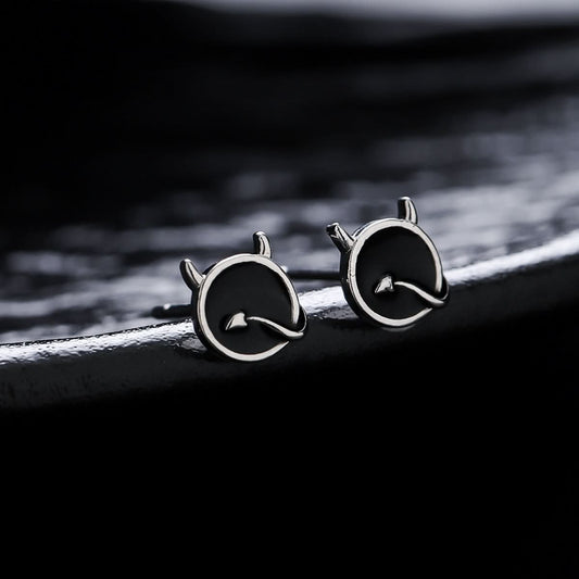 Men’s Black Devil Stud Earrings – Gothic Hip-Hop Jewelry