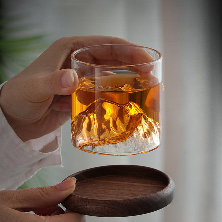 High Borosilicate Glass Whiskey Cup – Heat-Resistant Mountain Glass for Home & Bar Use