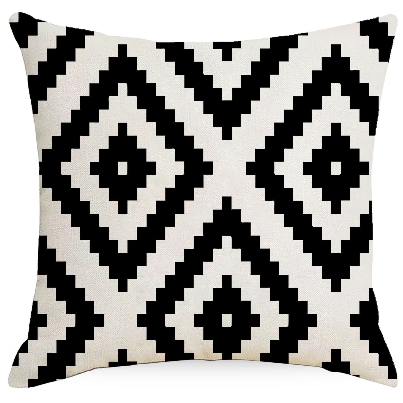 Black & White Geometric Linen Pillowcase - Nordic Style (Set of 2)