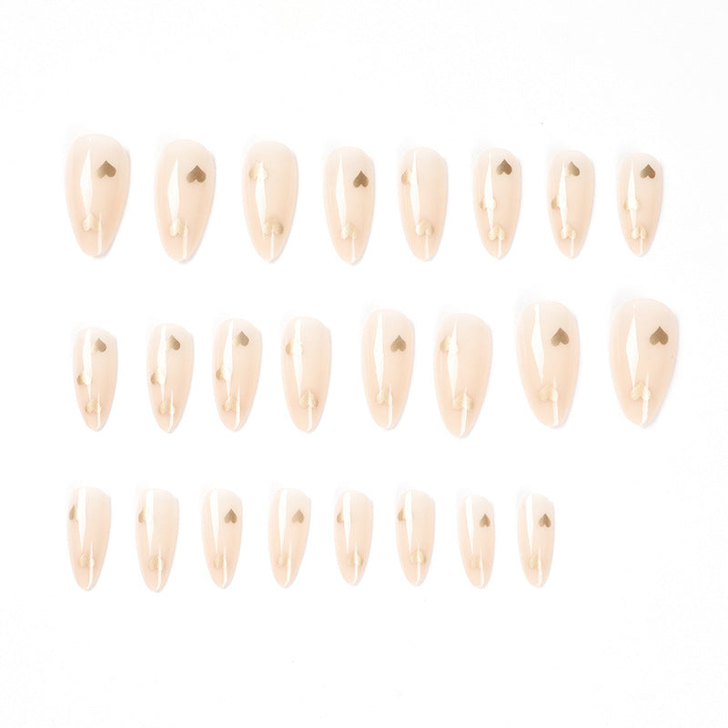 Nude Oval Press-On Nails with Heart Design – Cute, Minimal Acrylic Nails