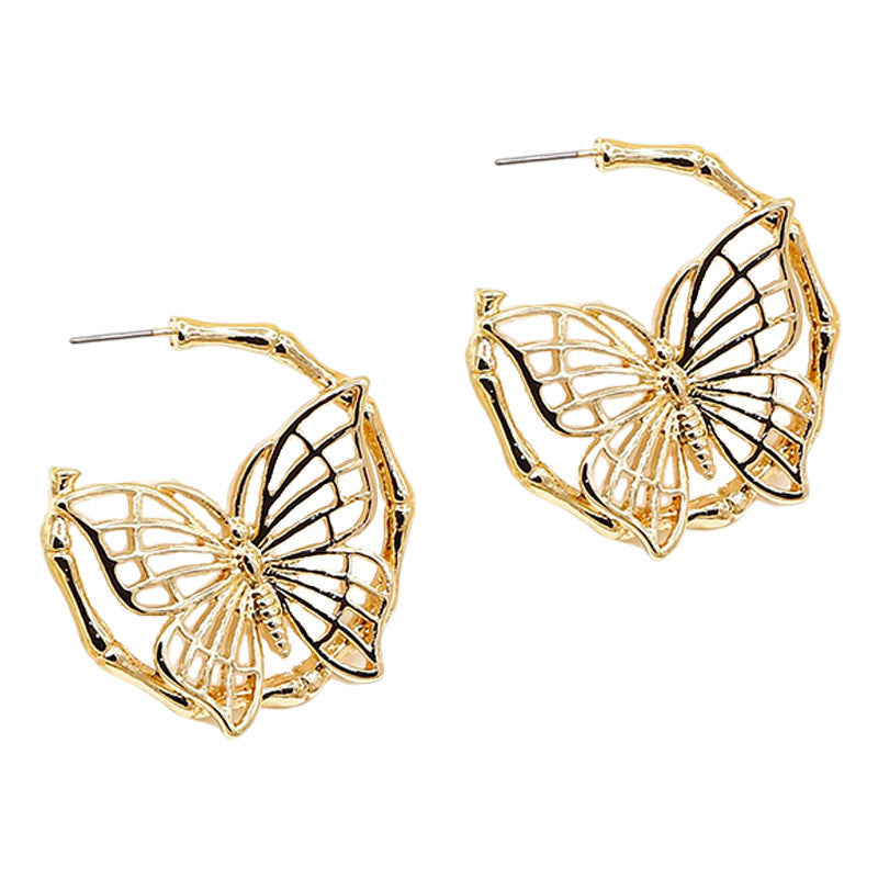Women’s Gold-Plated Butterfly Earrings – Luxury Alloy Fashion Jewelry Design
