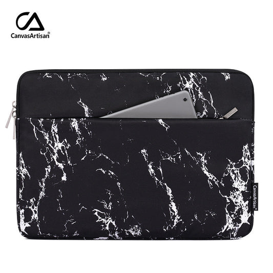 Marble Print Laptop Sleeve with Dual Compartments – Waterproof Case for 13.3" & 15.6"
