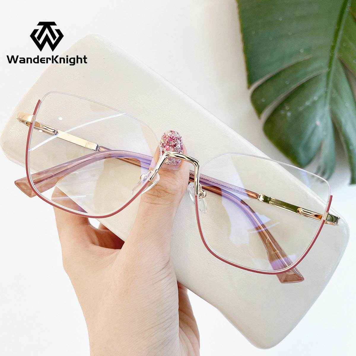 Rectangular Blue Light Glasses for Women – Thin Metal Half-Frame Myopia Eyewear