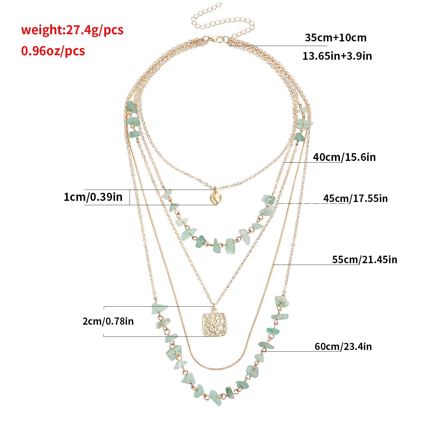 Vintage Turquoise Heart Pendant Necklace – Multi-Layer Chain Jewelry for Women