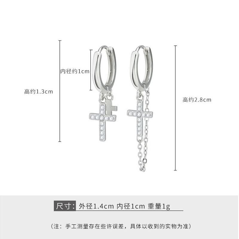 Men’s Stylish Cross Chain Earrings with Tassels – Hip-Hop Diamond Stud