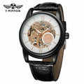 T-WINNER Hollow Automatic Mechanical Watch for Men – Leather Strap Fashion Timepiece