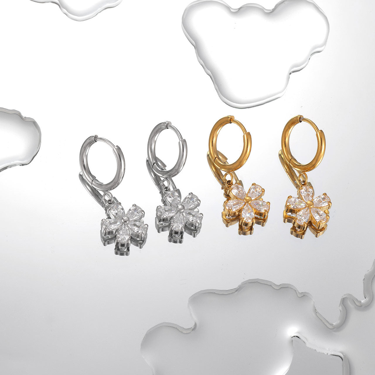Gold & Silver Flower Earrings – Titanium Steel Floral Jewelry for Women